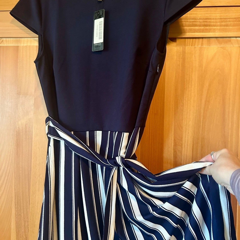 Chic Navy and White Striped Midi Dress